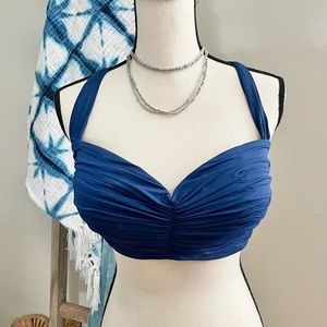 38D Bleu Dark Royal Swim Top w Gold Closure